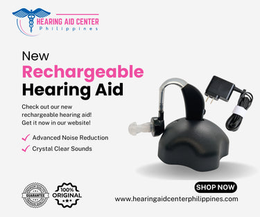 BTE Rechargeable Hearing Aid with base charger (Black)
